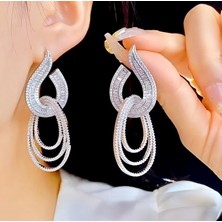 Rachel Silver Gümüş Renk Baget Zirkon Taşlı Damla Model Küpe