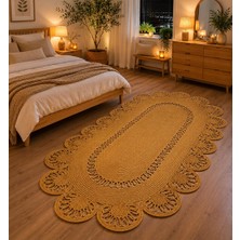 Rönesans Tekstil Işın Motifli Oval Jüt Yolluk - Kıvrımlı Örgü Detaylı Doğal Halı