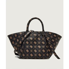 Guess Kadın Tote Çanta Monogram Desenli Geniş Hacimli Fermuarlı Günlük El ve Omuz Çantası