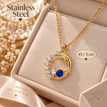 Stainless Steel Gold Renk Yunus Yıldızlı Gökyüzü Tasarım Çelik Kolye