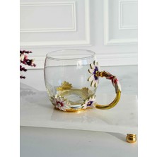 Rossev Dekoratif Cam Kupa Flore Glow-Metal Kulplu 320ml