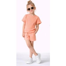 Ay Kids Kız Çocuk Somon Fitilli Tişört & Şort Yazlık Takım 17531-
