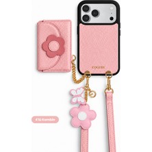 COGURE Hera iPhone 18 Pro / 17 Pro Uyumlu Çiçek MagSafe Cüzdan, Charm, Askı, Kılıf 4'lü Pembe Set