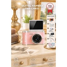 Torima Mini Dijital Retro Kamera 48MP 8x Zoom Flip Ekranlı Selfie Video Vlog Kamerası CMR51 Pembe
