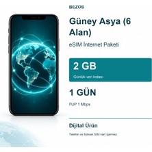 Güney Asya (6 Alan) Esım Internet Paketi Günlük 2 GB 1 Gün - Fup 1 Mbps