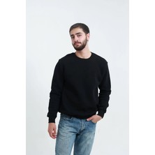 TKT Erkek Füme 3 Iplik Sıfır Yaka Swetshirt Yumuşacık Içi Polarlı Penye 3 Kumaş