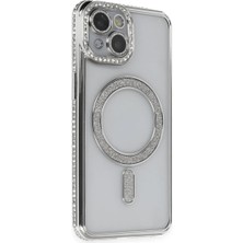 Apple iPhone 13 Kılıf Joke Simli Magneticsafe Kılıf - Gümüş