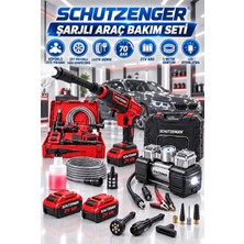 SCHUTZENGER R8 Çift Akülü Şarjlı 21V Araç Yıkama Makinesi ve Çift Pistonlu Işıklı Hava Kompresör Kırmızı Araba Seti