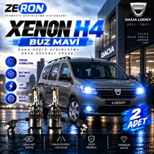 OtoÇizgi Dacia Lodgy Xenon H4 Buz Mavi LED Far Ampulü 12V 2 Adet Yüksek Aydınlatma Kolay Montaj