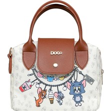 Dogo Kadın Vegan Beyaz Medium El Çantası - Warner Bros Looney Tunes Tom And Jerry Charms Seamless Tasarım