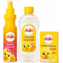 Dalin Bebek Bakım Seti - Kolay Tarama Saç Spreyi 200 ml + Nemlendirici Bebek Yağı 300 ml + Bitkisel Bebek Sabunu