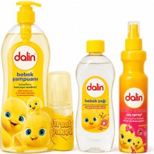 Dalin Bebek Bakım Seti - 700 ml Şampuan + 200ML Badem Yağlı Kolay Tarama Spreyi + 300 ml Bebek Yağı + 100 ml Bıcı Bıcı Kolonya