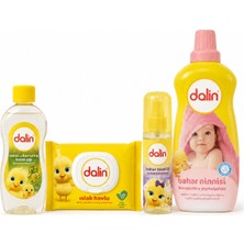 Dalin Bebek Bakım ve Çamaşır Seti - 1200 ml Konsantre Yumuşatıcı + 300 ml Bebek Yağı + 150 ml Kolonya + 56'lı Islak Mendil