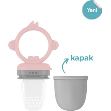 OiOi Silikon Püre Meyve Sebze Süzgeci - Pinky Pink / Powder Grey Bebek Meyve Emziği