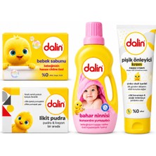 Dalin Yenidoğan Bebek Bakım ve Çamaşır Seti - Pişik Kremi 100 ml + Likit Pudra 100 ml + Konsantre Yumuşatıcı 1200 ml + Bebek Sabunu