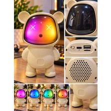Biton Toptan Ayıcık Bluetooth Hoparlör Rgb Animasyon Işıklı Yüksek Ses Çıkışlı USB ve Kart Mini Speaker Krem