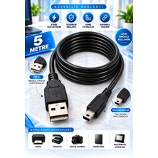 Usb-A Erkek To Mini USB 5 Pin Kablo – 5 Metre Veri Aktarım ve Cihaz Bağlantı Kablosu