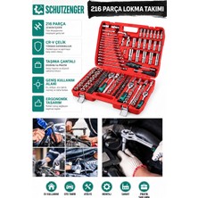 SCHUTZENGER Germany Pro 216 Parça Lokma Seti 72 Diş Lokma Oto Tamir Seti Çelik 1/2 3/8 1/4 Kırmızı P8122