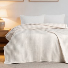 Maxstyle Vizon Çizgili Tek Kişilik Polar Battaniye Kemik 150X220 cm