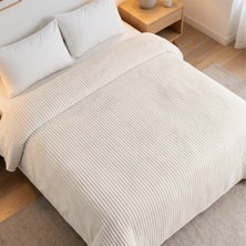 Maxstyle Çizgili Vizon Çift Kişilik Polar Battaniye Kemik 200X220 cm