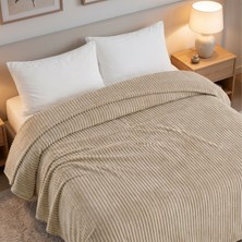 Maxstyle Çizgili Vizon Tek Kişilik Polar Battaniye Mocha 150X220 cm