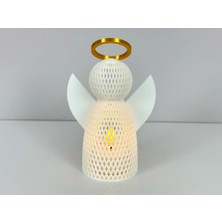 Alvera Decor File Dokulu Melek Tealight Mumluk 14,5 cm Altın Haleli Dekoratif Fener Şamdan Masa Süsü