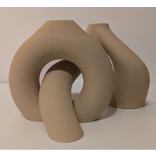 Alvera Decor 2'li Organik Formlu Vazo Seti Kum Dokulu Modern Kuru Çiçeklik Bej Dekoratif Ikili Set