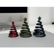 Alvera Decor 3'lü Spiral Yılbaşı Ağacı Seti Yıldız Tepelikli Masaüstü Çam Süsü Kırmızı Beyaz Yeşil