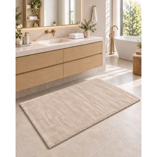 Dekoset Home Tavşan Tüyü Bej Düz Peluş Yumuşak Kaymaz Tpr Tabanlı Banyo Paspas