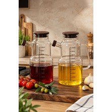Porsima LM-0107 Evora Kapaklı Borosilikat Cam 2li Yağlık Sirkelik Yağdanlık Seti 1000ML