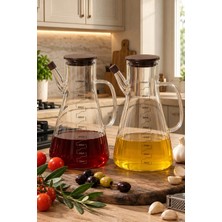 Porsima LM-0106 Serra Kapaklı Borosilikat Cam 2li Yağlık Sirkelik Yağdanlık Seti 1000ML