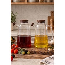 Porsima LM-0109 Livra Kapaklı Borosilikat Cam 2li Yağlık Sirkelik Yağdanlık Seti 1000ML