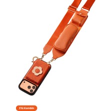 COGURE Hera iPhone 18 Pro / 17 Pro Uyumlu Çiçek MagSafe Cüzdan, Cepli Gözlük Askı, Kılıf 3'lü Turuncu Set