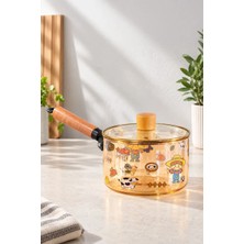 Porsima Borosilikat Cam Amber Geyik Kapaklı Sos Tenceresi - Yumurta Tenceresi 1600 ml (Karakterli)