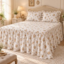 Shules Collection Kır Çiçekleri Bej Vintage Pastel Çiçek Desenli %100 Pamuk Fırfırlı Etekli Lastikli Çarşaf Takımı