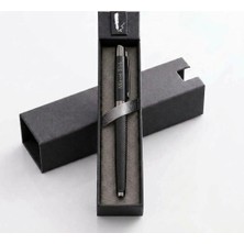 Maf Gifts Kişiye Özel Isim Yazılı Çizgili / Tırtıklı Siyah Metal Tükenmez Kalem ve Hediye Kutusu