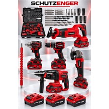 SCHUTZENGER 3 Akülü 5’li Set Şarjlı Darbeli Hilti Taşlama-Somun Sökme Sıkma-Matkap-Tilki Kuyruğu Kırmızı 801