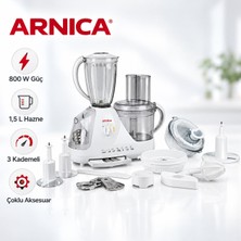 Arnica 800 W Çok Fonksiyonlu Mutfak Robotu, 1,5 L Hazne, 3 Hız Ayarı, Blender, Doğrama, Rendeleme, Dilimleme, Hamur Yoğurma, Narenciye Sıkacağı, Beyaz