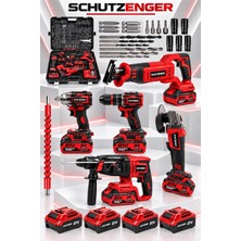 SCHUTZENGER 4 Akülü 5’li Set Şarjlı Tilki Kuyruğu-Somun Sökme-Taşlama-Kırıcı Delici Hilti-Matkap Kömürsüz Kırmızı PT9011