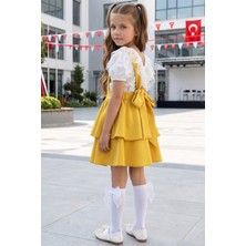 Parla Kids Kız Çocuk Helen Sarı Askılı Elbise Ekru Dantelli Kısa Kollu Bluz Takım 29 Ekim Gösteri Kıyafeti