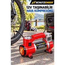 SCHUTZENGER 12V Araç Çakmak Girişli Taşınabilir Hava Kompresörü 150 Psı – Göstergeli ve Işıklı Lastik Şişirme Pompası Kırmızı