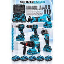 SCHUTZENGER 5 Batarya 5’li Set Şarjlı Tilki Kuyruğu-Somun Sökme-Taşlama-Kırıcı Delici Hilti-Matkap Kömürsüz Mavi 8011