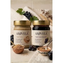 Arovela Tek Kavrulmuş Doğal Tahin & Ilave Şekersiz Üzüm Pekmezi Seti (300G + 300G)