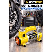 SCHUTZENGER 12V Araç Çakmak Girişli Taşınabilir Hava Kompresörü 150 Psı – Göstergeli ve Işıklı Lastik Şişirme Pompası Sarı