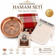 Luna Çeyiz Hediyelik Geleneksel Hamam Seti 4 Parça – Bakır Hamam Tası, Peştemal, Hamam Kesesi ve Ipek Yüz Kesesi