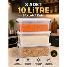 Kitchen Line Modula 3’lü 10 Litre Kapaklı Kilitli Şeffaf Çok Amaçlı Saklama Kabı Seti – Kiler, Mutfak, Oyuncak ve