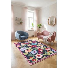 Decomia Home Dijital Kaymaz Yıkanabilir Renkli Çiçekli Salon Halısı Mutfak Halısı Koridor Halısı