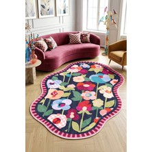 Decomia Home Dijital Kaymaz Yıkanabilir Renkli Çiçekli Salon Halısı Mutfak Halısı Koridor Halısı