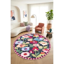Decomia Home Dijital Kaymaz Yıkanabilir Yuvarlak Renkli Çiçekli Salon Halısı Mutfak Halısı Koridor Halısı