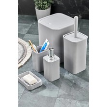 Kitchen Line Palermo Kare Çizgi Model 5'li Banyo Seti Gold Detaylı Sabunluk Gri